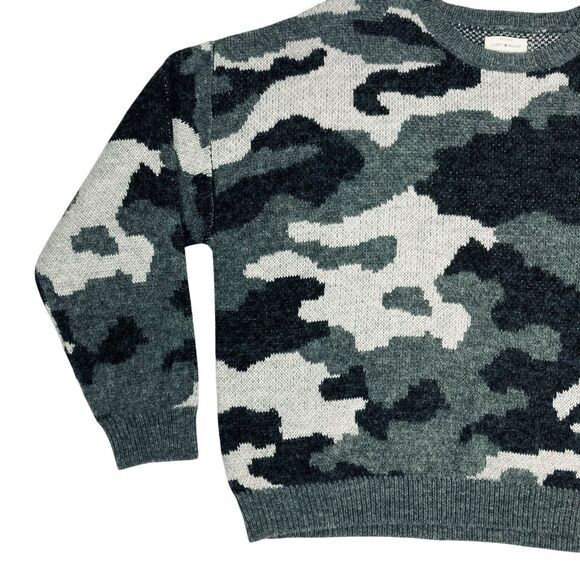 Lucky Brand Wool Blend Sweater Women XL Gray Black Camo Crewneck Hunter Pullover - Picture 3 of 16